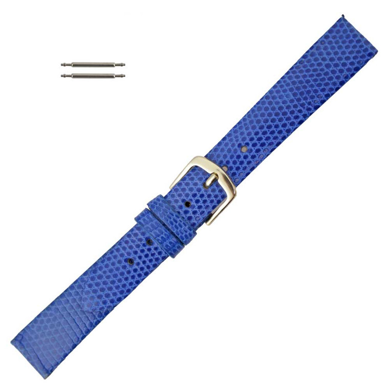 14mm Leather Watch Band Blue Lizard Grain 6 3/4 Inch Length