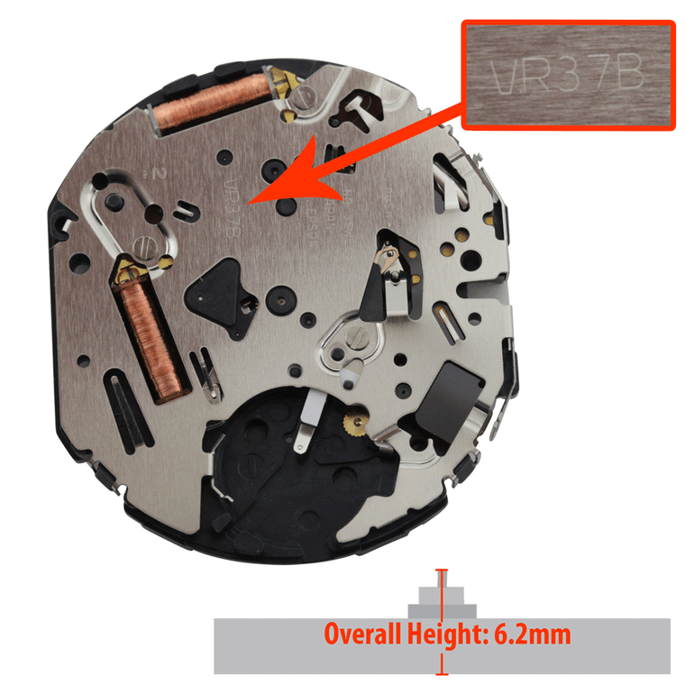 Hattori Japan Quartz Chronograph Watch Movement VR37 Date At 3:00 Overall Height 6.2mm