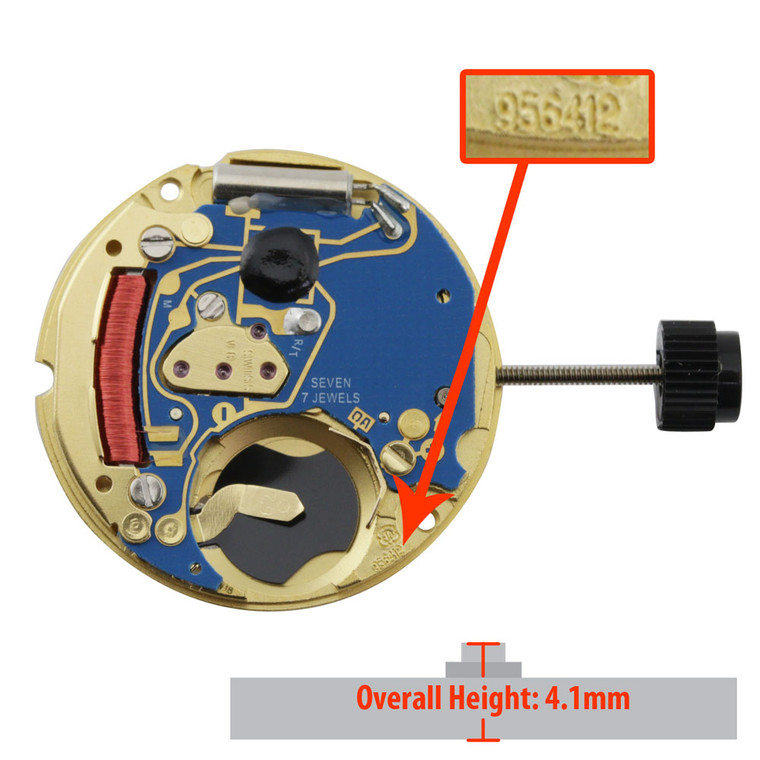 ETA® 2 Hand Quartz Watch Movement 956.412-2.3 Date At 3:00 High Hand Height Overall Height 4.1mm