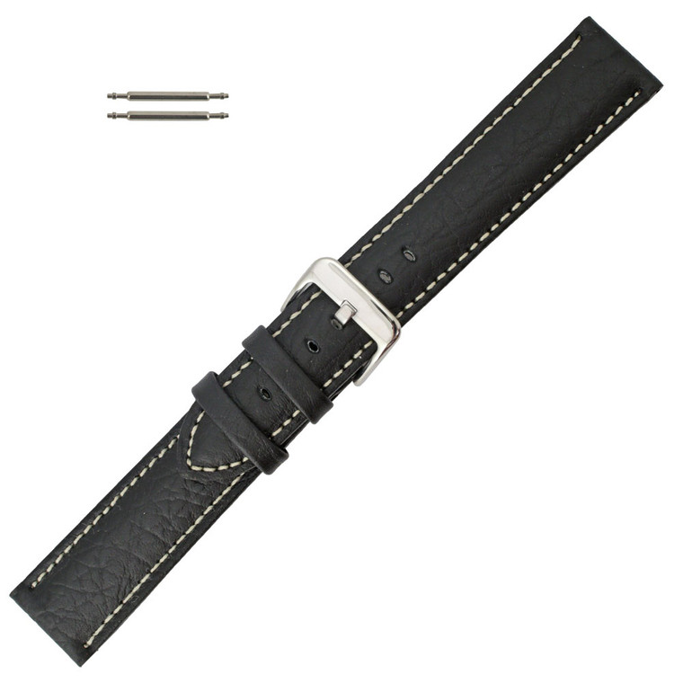 Watch Band 26mm Black Leather Buffalo Chrono 7 7/8 Inch Length