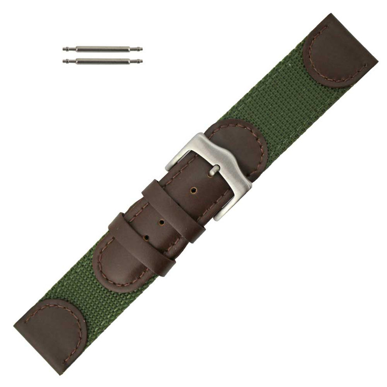 Watch Band 22mm Brown Leather Green Accented Swiss Army® Style Band 7 1/2 Inch Length