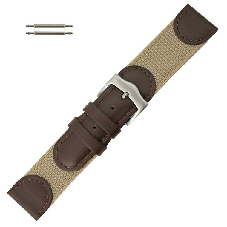 Watch Band 22mm Brown Leather Beige Accented Swiss Army® Style Band 7 1/2 Inch Length