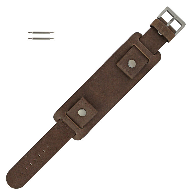 Wide Watch Band Cuff Style 24mm Brown Leather Strap 8 Inch Length