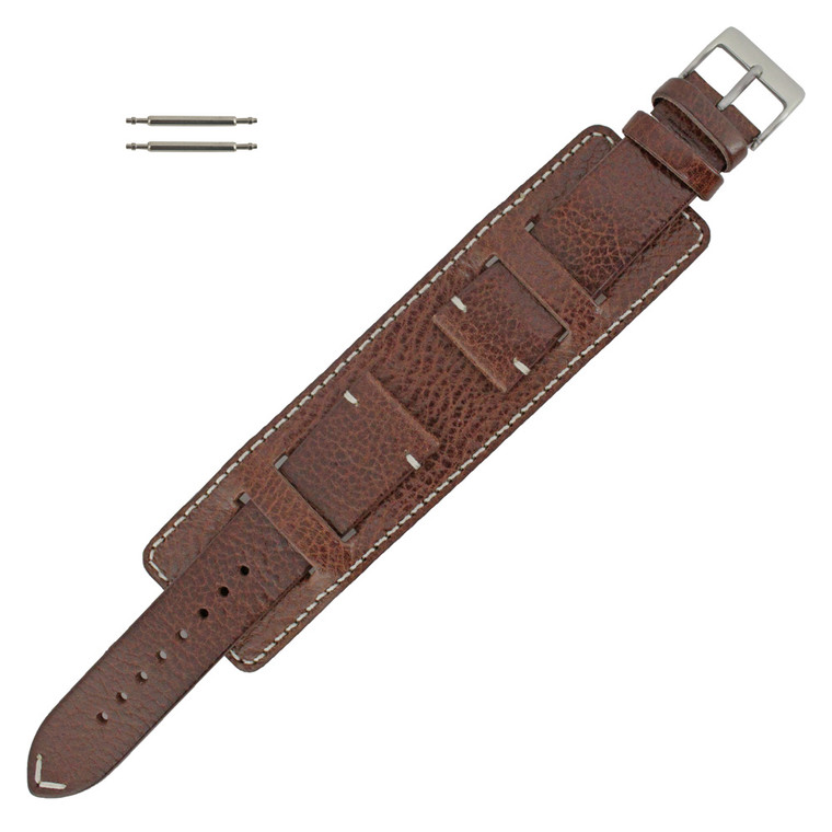 Vintage Style Wide Watch Band Cuff Style 22mm Brown Leather Strap 7 3/4 Inch Length