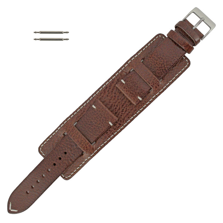 Vintage Style Wide Watch Band Cuff Style 20mm Brown Leather Strap 7 3/4 Inch Length