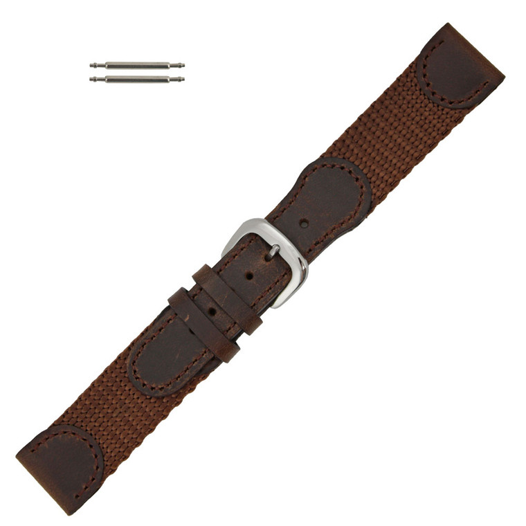 Hadley Roma 20mm Brown Nylon and Brown Leather Accented Swiss Army® Style Band 7 1/2 Inch Length