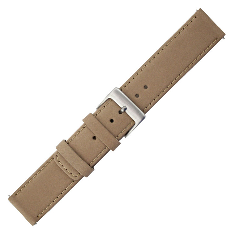 20mm Soft Leather Flat Beige Watch Band with Quick Release Spring Bars 7 1/2 Inch Length