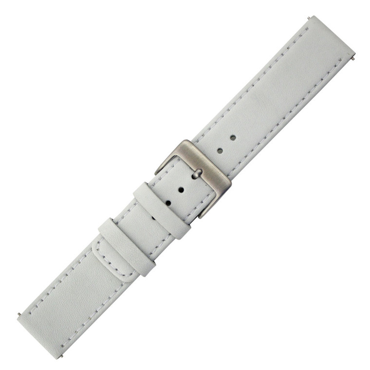 20mm Soft Leather Flat White Watch Band with Quick Release Spring Bars 7 1/2 Inch Length