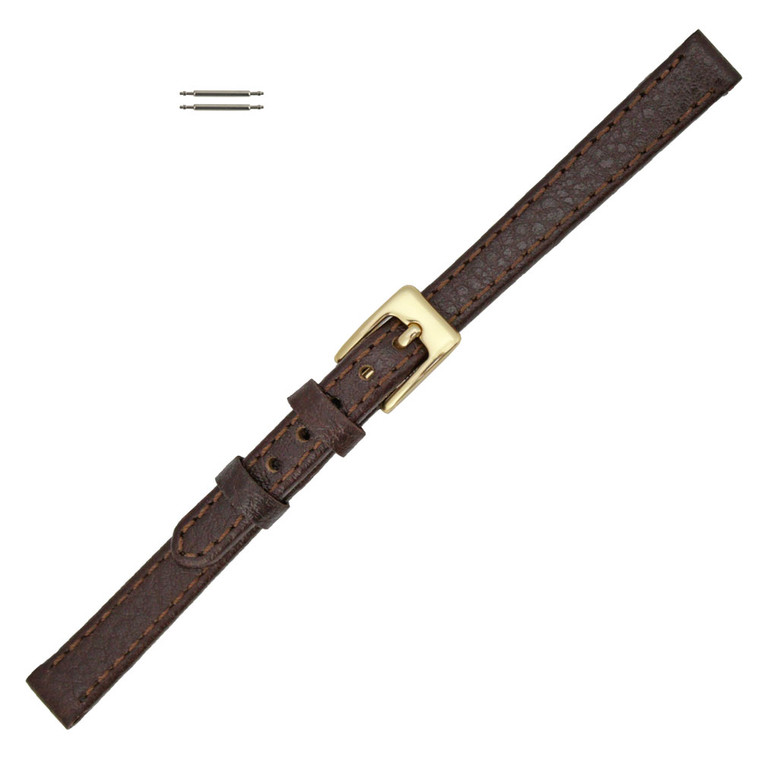 Leather Watch Strap 9mm Brown Polished Calf Flat Style 6 3/4 Inch Length