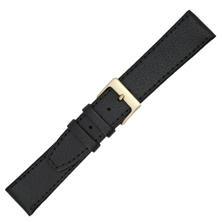 18mm Buffalo Grain Black Open End Clip On Leather Watch Band 7 3/8 Inch Length