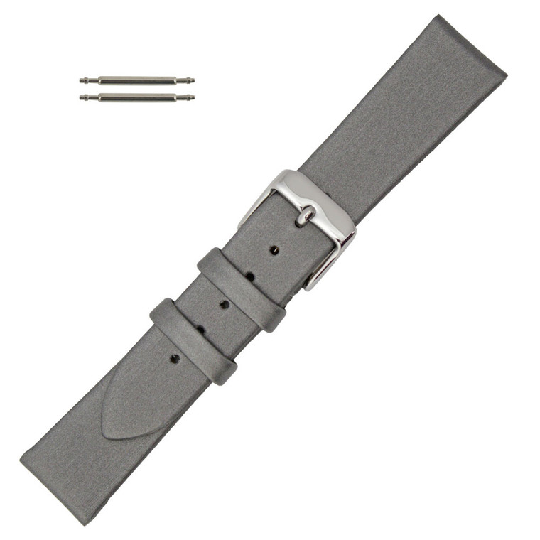 Hadley Roma 16mm Silver Grey Leather Watch Band Satin Finish Calf 6 5/8 Inch Length