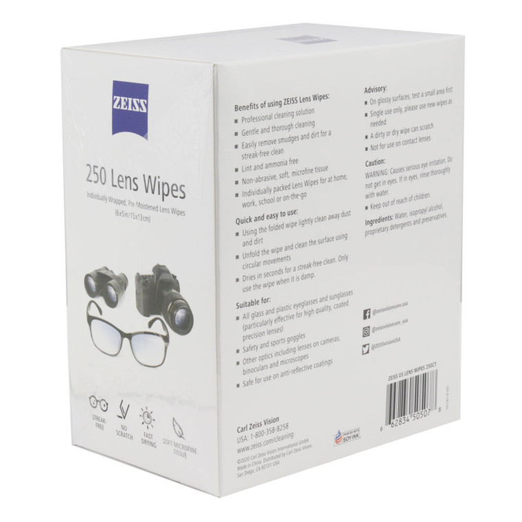 Zeiss Lens Eye Glass Cleaning Wipes Premoistened Alcohol Wipes, Zeiss
