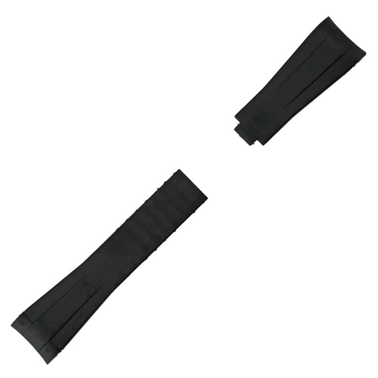 Made To Fit Rolex® Professional Sports Model Curved Ends 20mm Black Rubber Watch Band NO CLASP 5 1/2 Inch Length