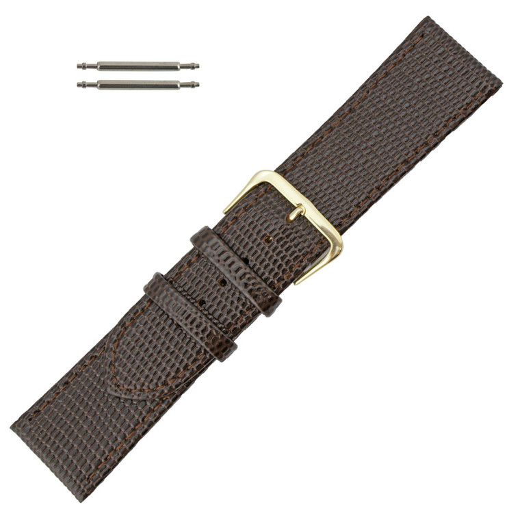 Brown Leather Watch Strap 26mm Stitched Lizard Grain 7 3/4 Inch Length