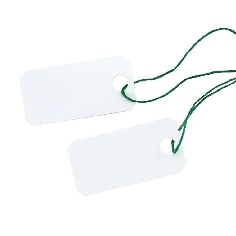 Arch Crown String Tags - (23mm X 11mm) White with Green String Pkg of 250