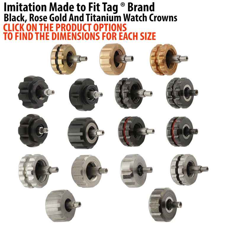 Imitation Made to Fit Tag ® Brand Black, Rose Gold And Titanium Watch Crowns