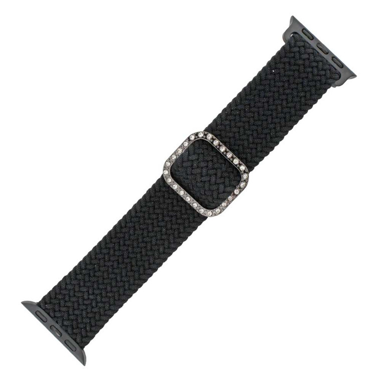 Black Elastic Nylon Watch Band with Crystal Buckle Made to Fit 38mm Apple® Watch