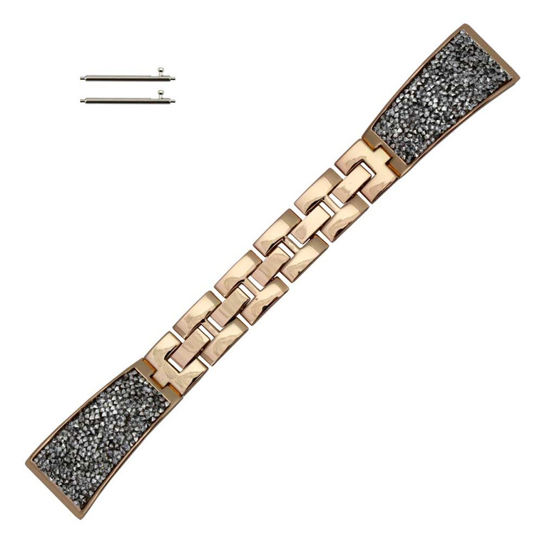 Crystal Encrusted 20mm Rose Gold Tone Stainless Steel Watch Band Quick Release Spring Bar Made to Fit Samsung Smart Watch