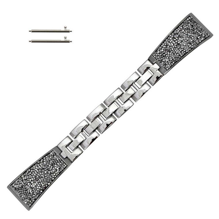 Crystal Encrusted 20mm Silver Tone Stainless Steel Watch Band Quick Release Spring Bar Made to Fit Samsung Smart Watch