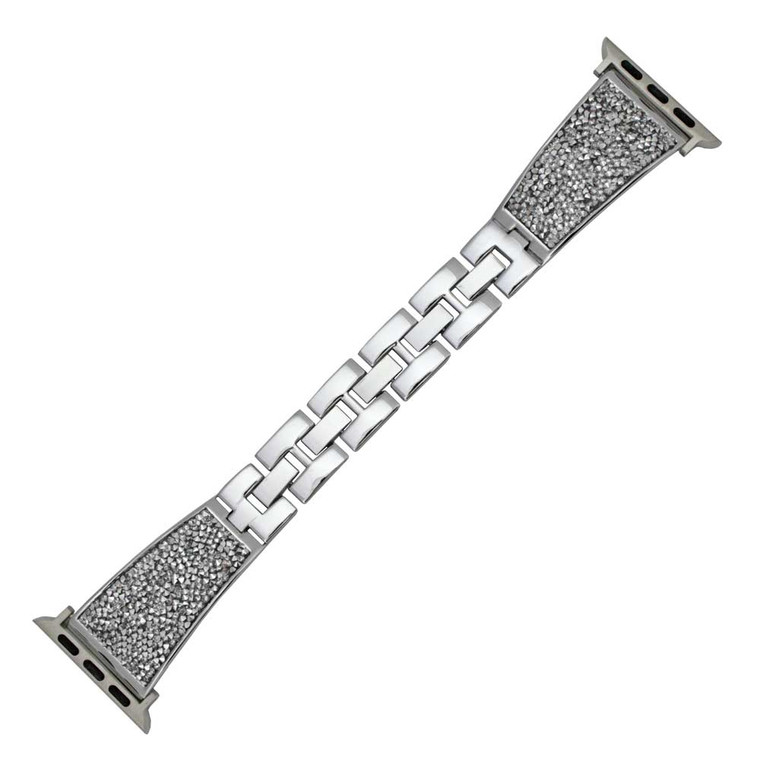 Crystal Encrusted Silver Tone Stainless Steel Watch Band Made to Fit 38mm Apple® Watch