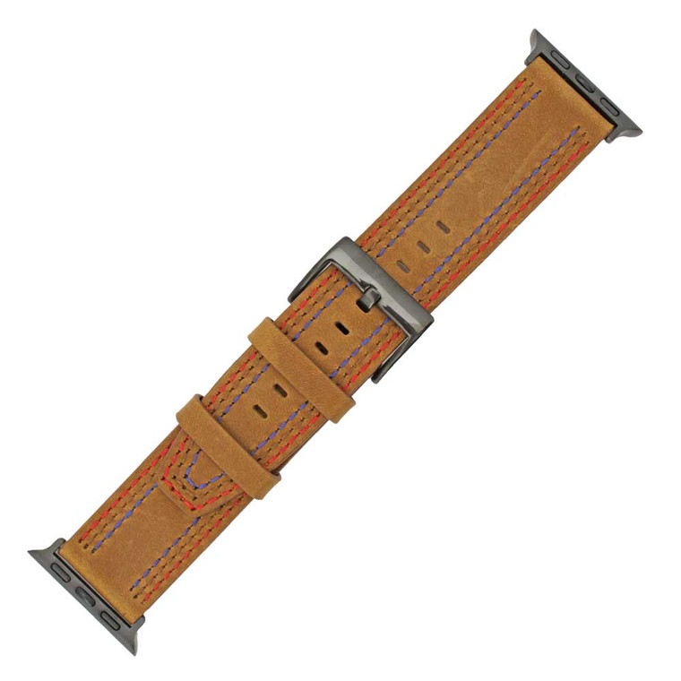 Brown Triple Stitched Leather Watch Band Made to Fit 38mm Apple® Smart Watch