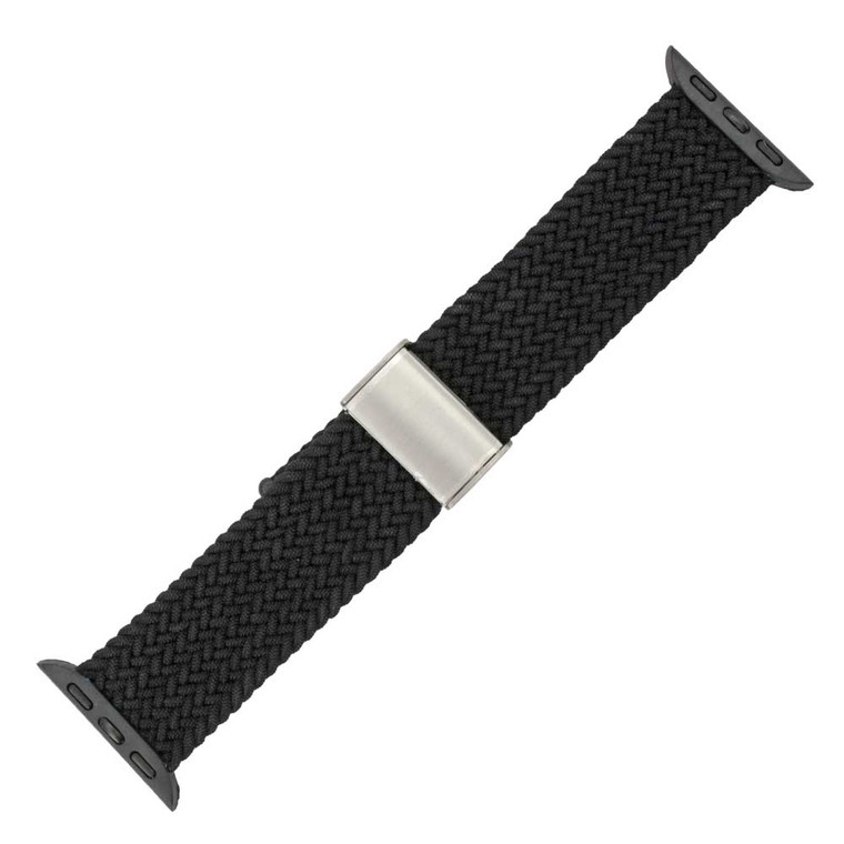 Black Braided Nylon Elastic Watch Band Made to Fit 42mm Apple® Watch