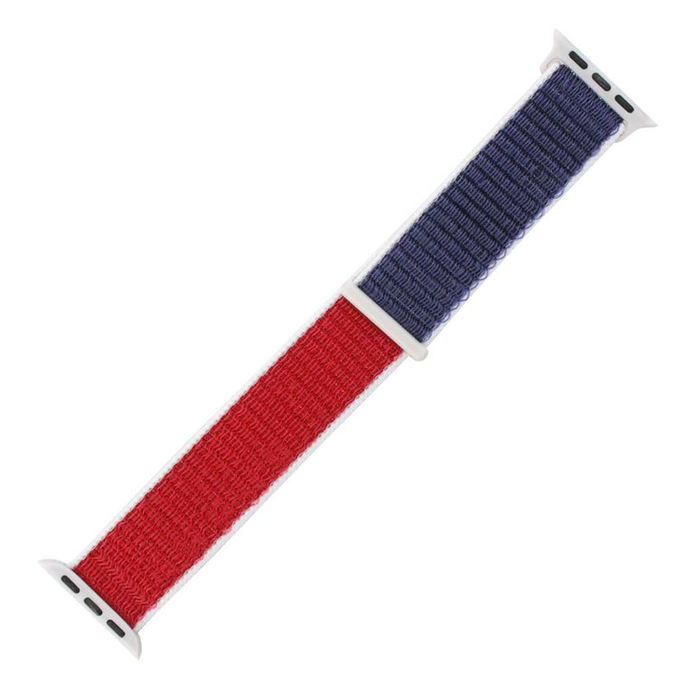 Navy and Red with White Edging Nylon Velcro Style Sport Watch Band Made to Fit 38mm Apple® Watch