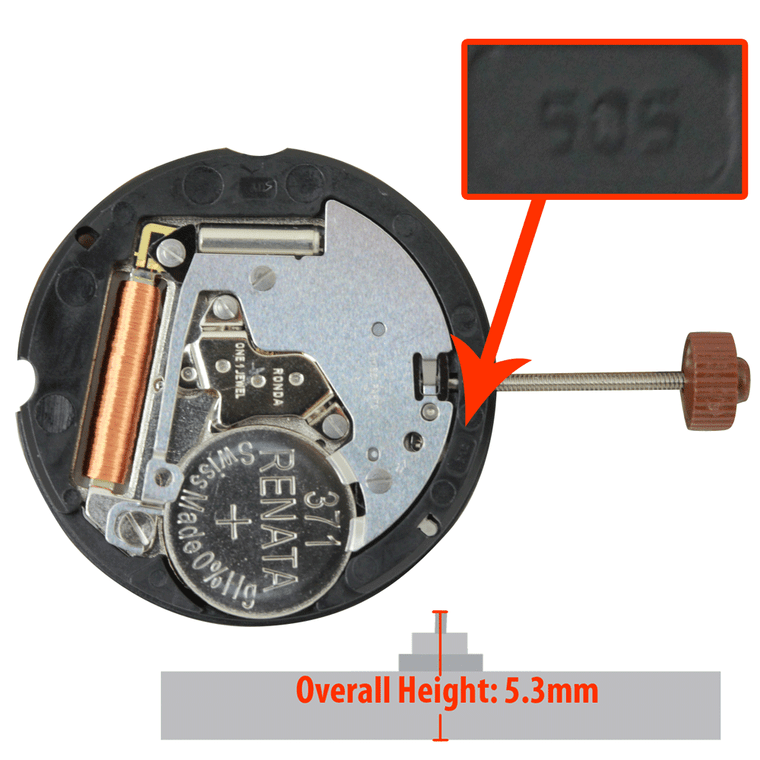 Harley Ronda 3 Hand Quartz Watch Movement HQ505.6L-6 Date At 6:00 To Fit Luminox® Brand Watches Overall Height 5.3mm