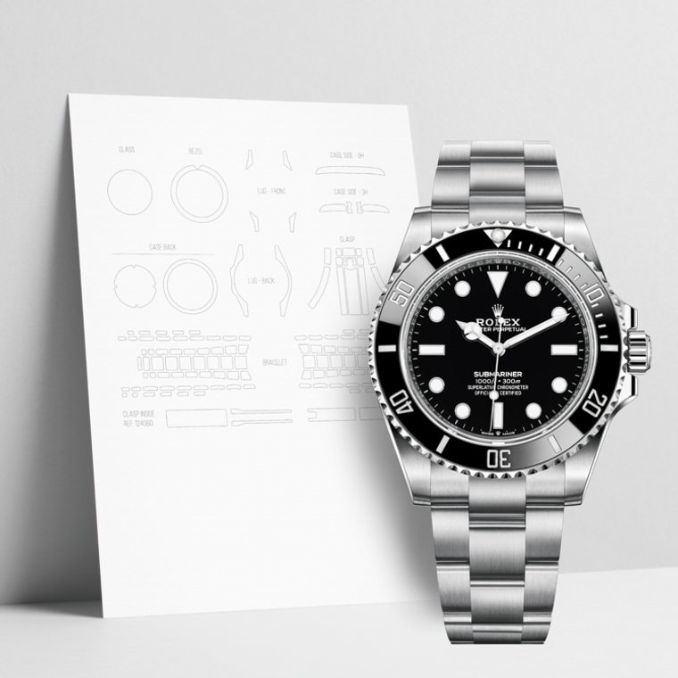 Anti Scratch Watch Shells™ Protective Film for Rolex® Submariner 124060 Standard Package