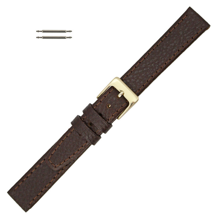 19mm Brown Leather Watch Band Flat Polished Calf 7 1/2 Inch Length
