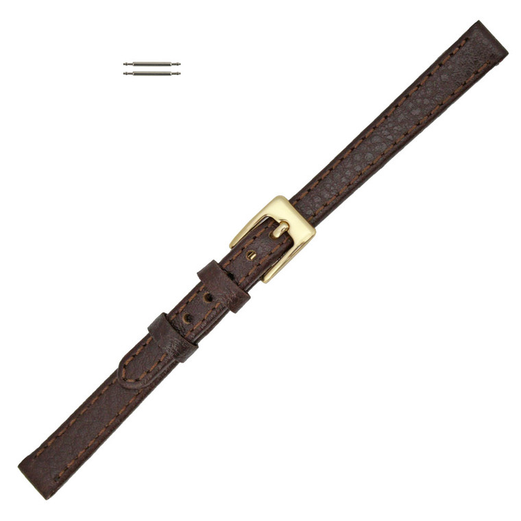 Leather Watch Strap 8mm Brown Polished Calf Flat Style 6 3/4 Inch Length