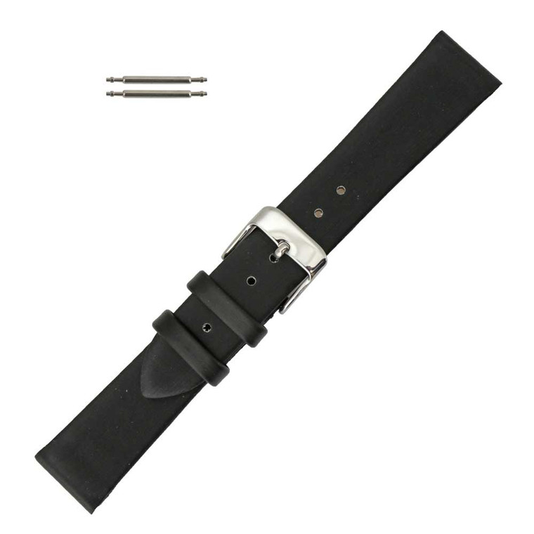 Hadley Roma 16mm Black Leather Watch Band Satin Finish Calf 6 5/8 Inch Length