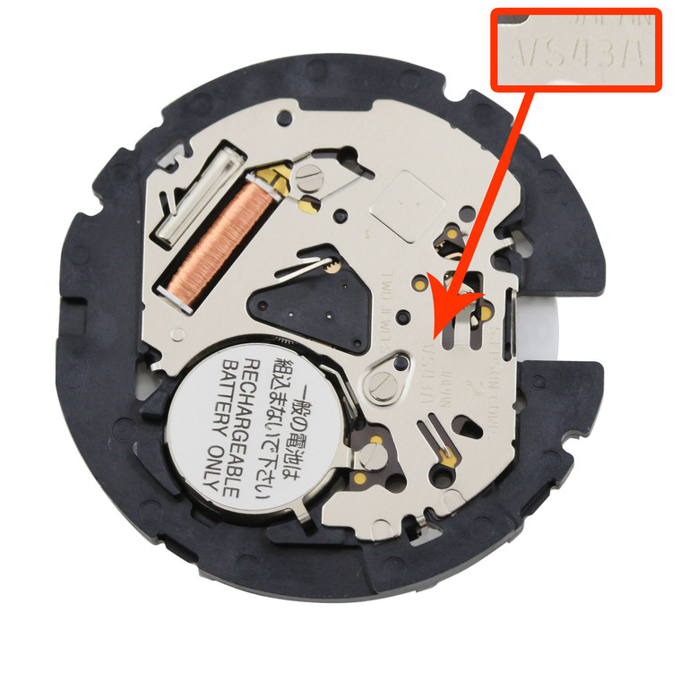 S. Epson Japanese Solar 3 Hand Quartz Watch Movement VS43 Day And Date At 3:00 Overall Height 5.7mm 