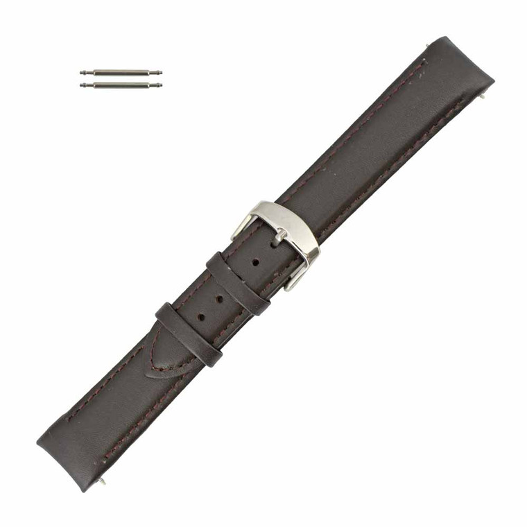 Leather Watch Band 18mm Curved Brown Classic Calf 7 3/8 Inch Length