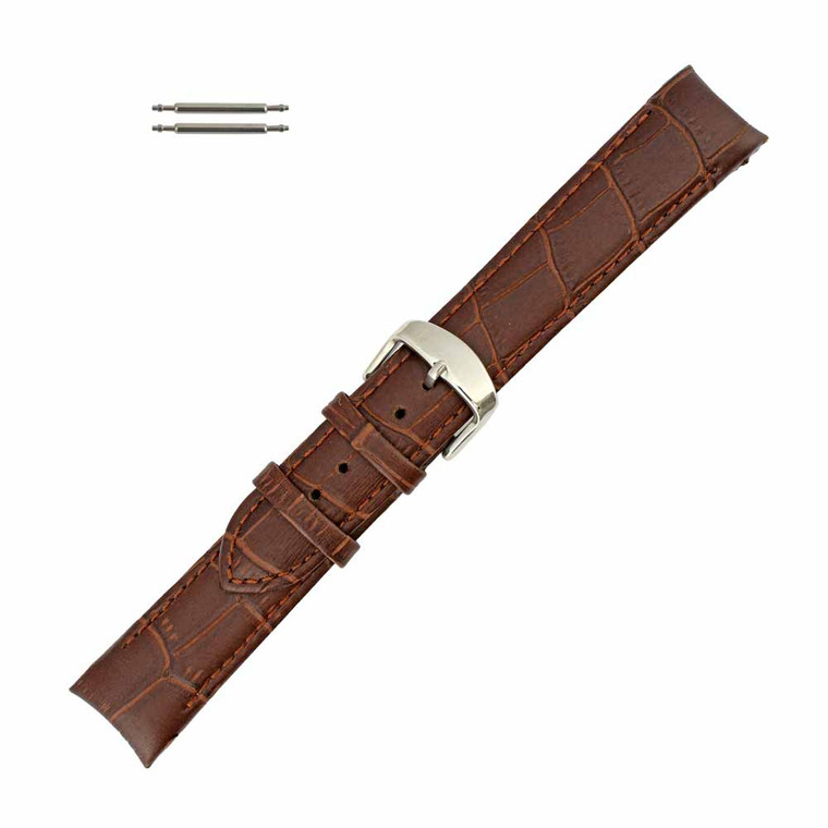 Brown Leather Watch Band 20mm Curved Alligator Grain 8 Inch Length