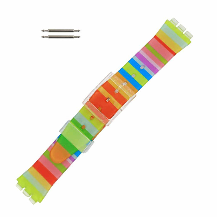 Rainbow Color Rubber Generic Swatch® Watch Band 20mm Wide and Fits 17mm Notched Case 7 1/8 Inch Length