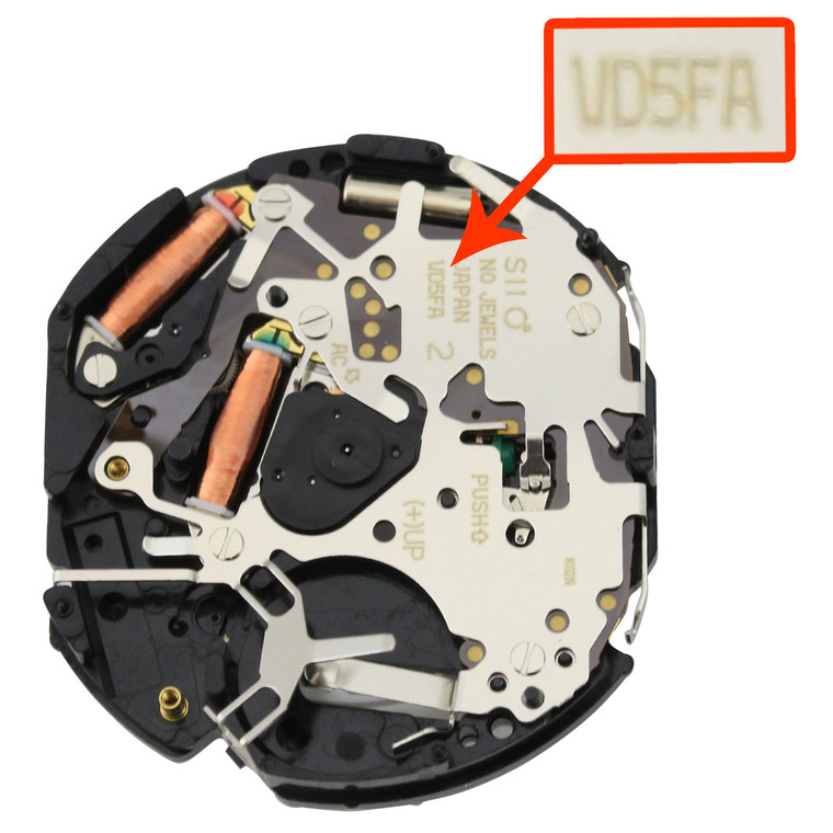 Hattori Japan 5 Hand Chrono Quartz Watch Movement VD5F Date At 3:00 Overall Height 6.8mm Hattori Japan 5 Hand Chrono Quartz Watch Movement VD5F Date At 3:00 Overall Height 6.8mm