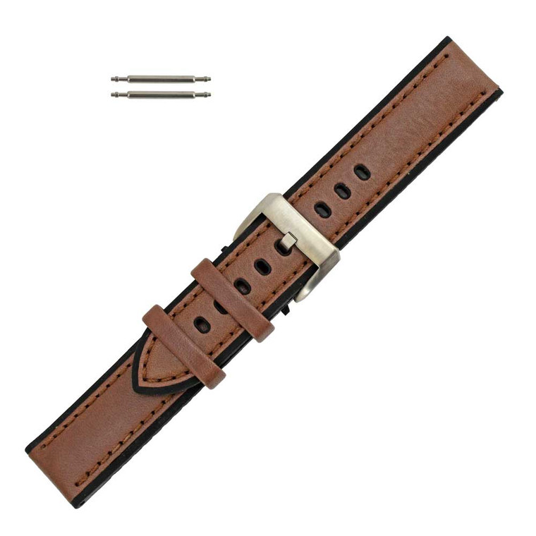 Brown Leather 20mm Stitched with Silicone Lining 7 3/4 Inch Length
