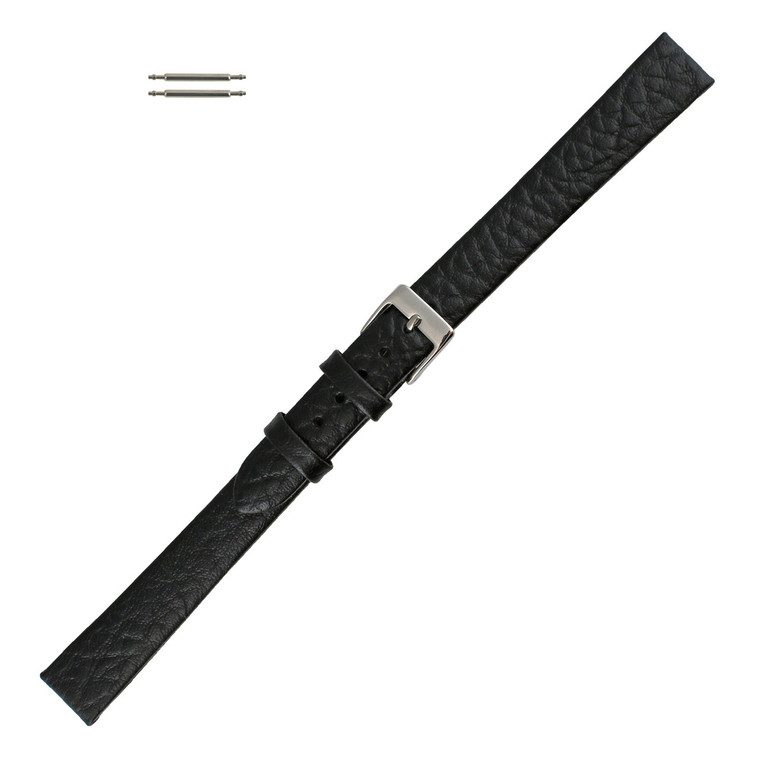 Watch Band 14mm Black Soft Flat Leather Classic Calf 8 1/2 Inch Length
