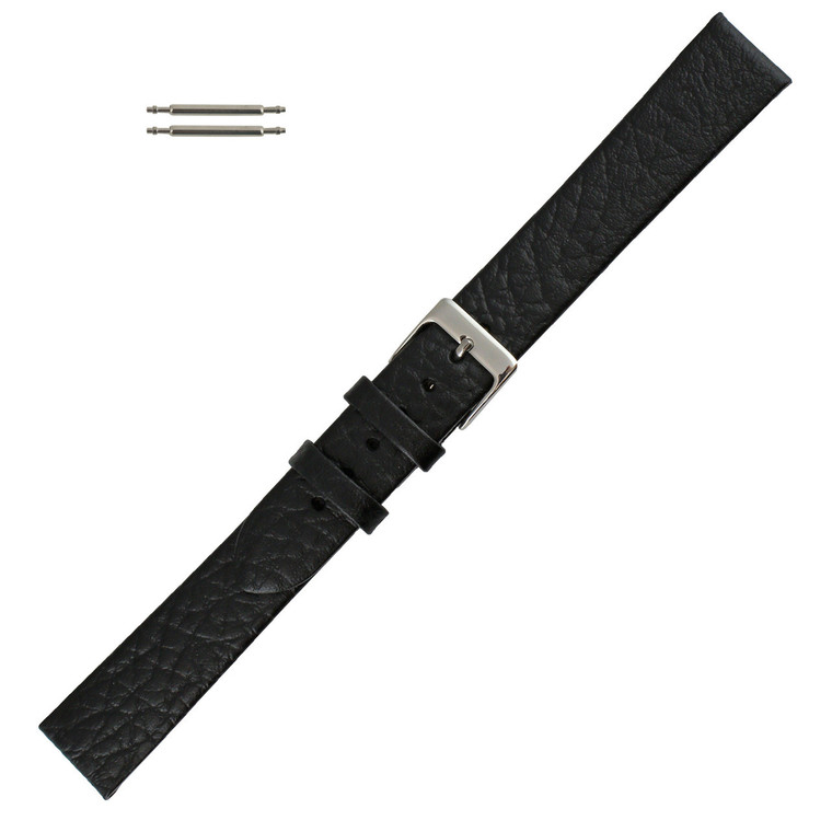 Watch Band 20mm Black Soft Flat Leather Classic Calf 8 1/2 Inch Length