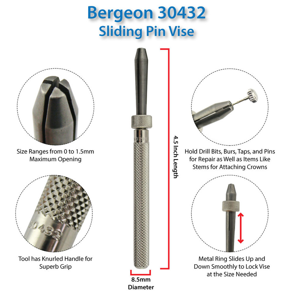 Bergeon 30432 Sliding Ring-Pin Vise Tool