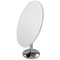 Large oval frameless mirror tilts back for adequate viewing