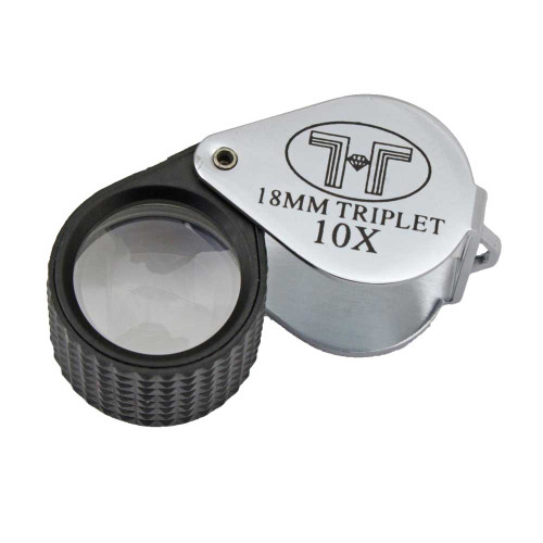 10x Triplet Diamond Cut Black Eye Loupe – 18mm Magnifier With Leather Case, Jewelry Inspection Tool