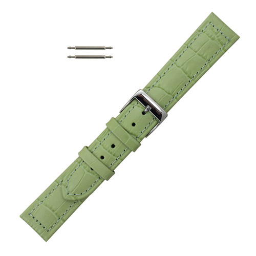 16mm Green Leather Watch Band With Silver Buckle display picture 1