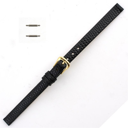 A Vintage Minnie with a Black Lizard Grain Band Vintage NOS Unused Black Lizard Grain Watch Band w Gold Tone  main image 2