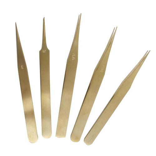 Brass Tweezers Kit 5 pcs with Straight tips for General Purpose or
