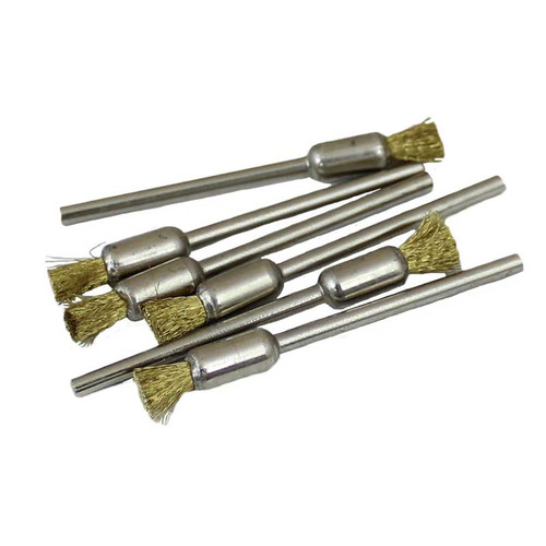 Set of 6 Mounted Brass Wire Wheel Brushes W/ 3/32 Mandrel Jewelry