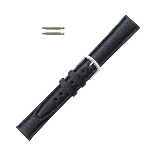 Hadley Roma Ms788 19mm Black Shrunken Grain Leather Mens Watch Band