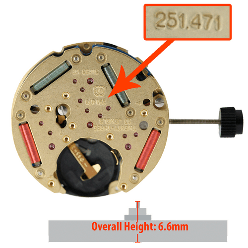 ETA® Watch Movement 251.471 Quartz Movement Overall Height 6.6mm