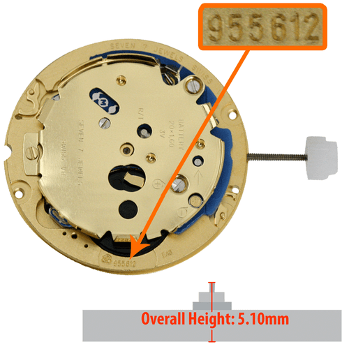 ETA 3 Hand Quartz Watch Movement 955.612-6 Date at 6:00 Overall